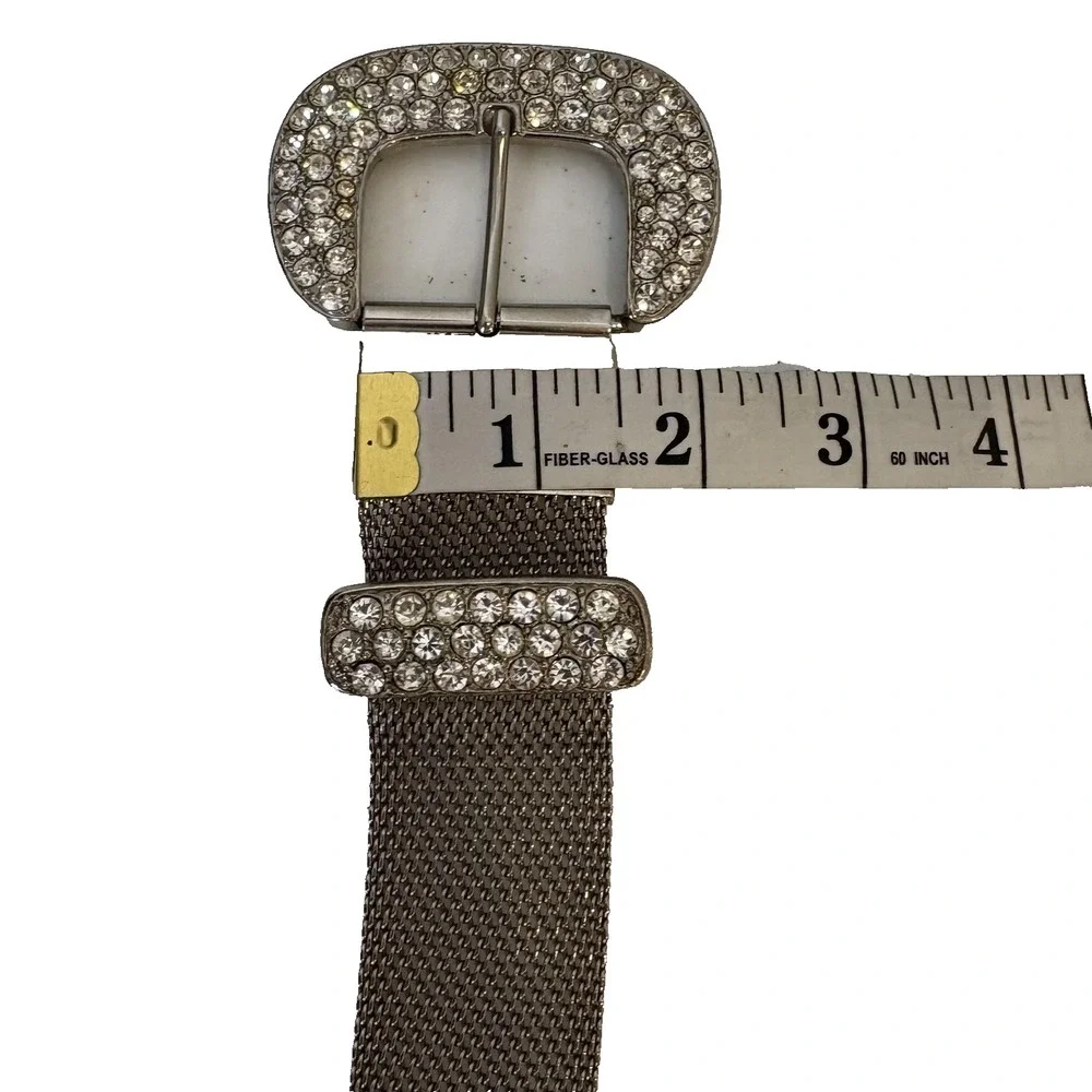 Silver Mesh Rhinestone Buckle Belt Womens 36 Waist Western‎ Bling Fashion
